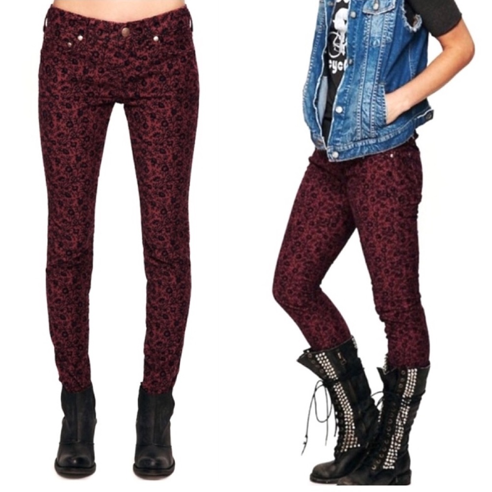 Free People Corduroy Floral Skinny Ankle Jean